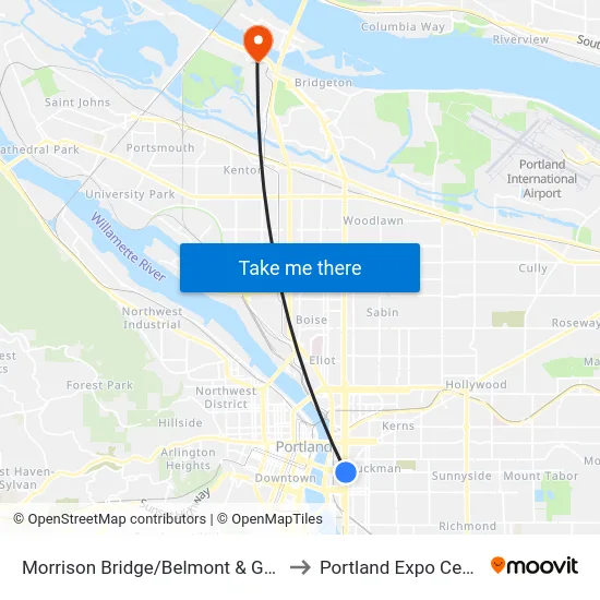Morrison Bridge/Belmont & Grand to Portland Expo Center map