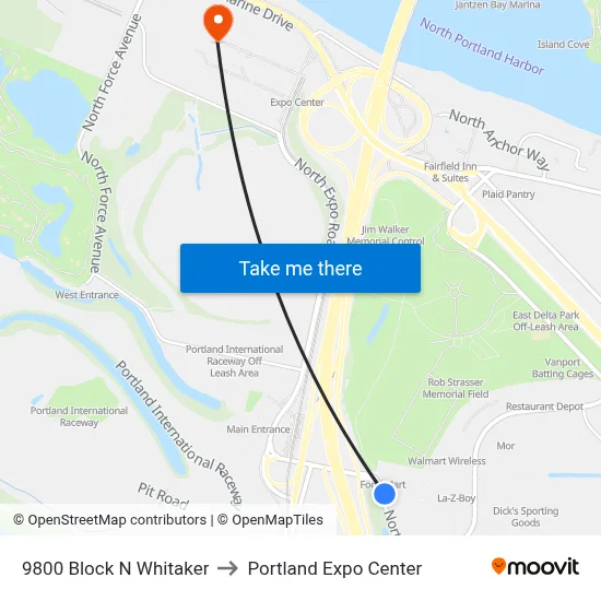9800 Block N Whitaker to Portland Expo Center map