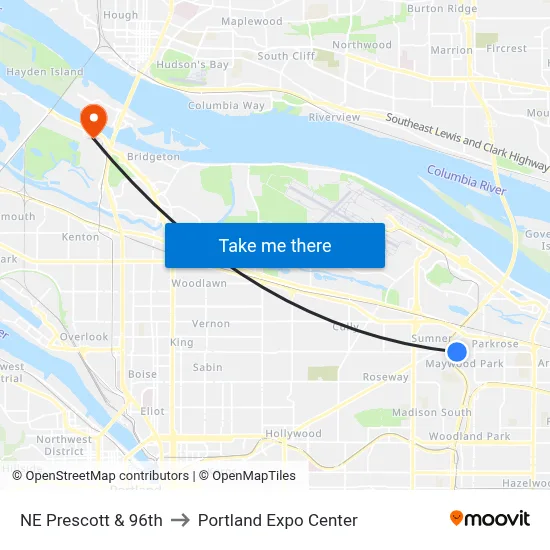 NE Prescott & 96th to Portland Expo Center map