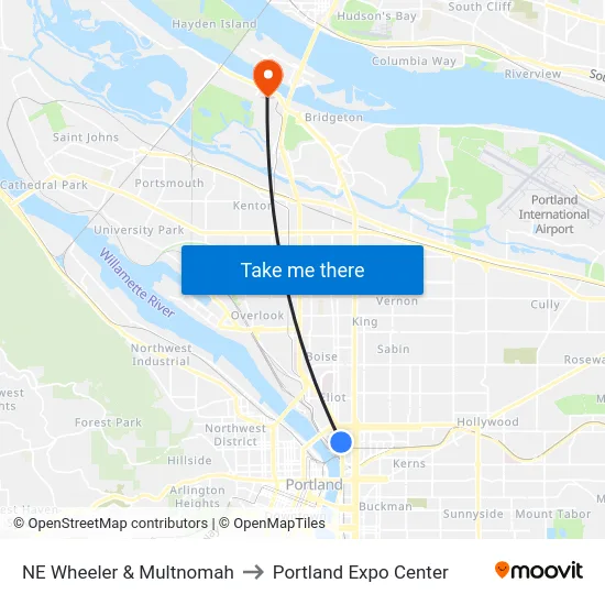 NE Wheeler & Multnomah to Portland Expo Center map
