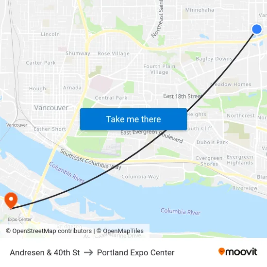 Andresen & 40th St to Portland Expo Center map