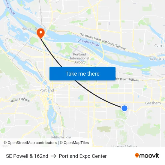 SE Powell & 162nd to Portland Expo Center map