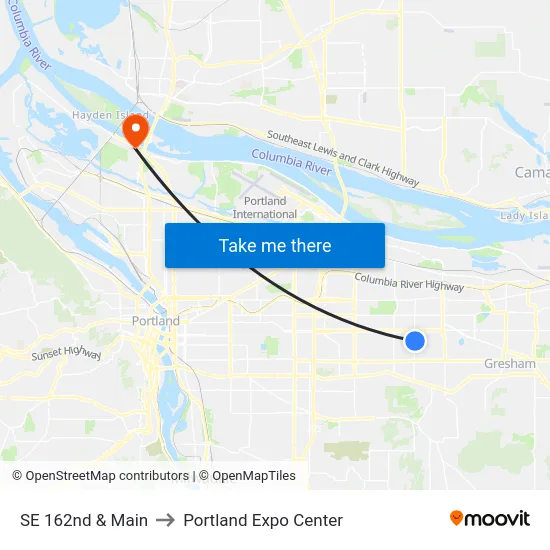 SE 162nd & Main to Portland Expo Center map