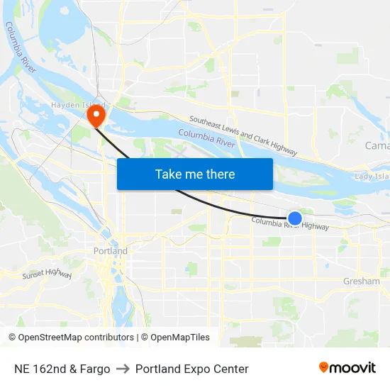 NE 162nd & Fargo to Portland Expo Center map