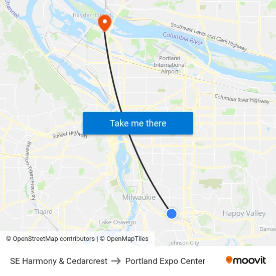 SE Harmony & Cedarcrest to Portland Expo Center map