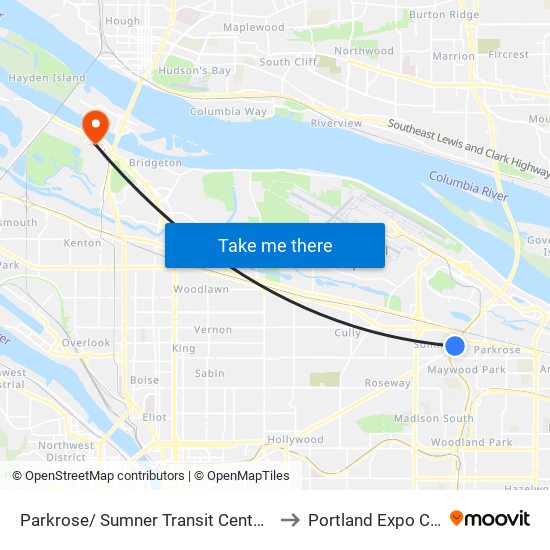 Parkrose/ Sumner Transit Center (West) to Portland Expo Center map