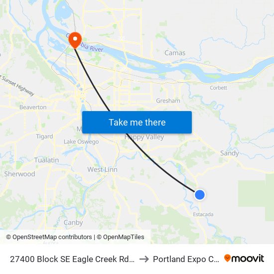 27400 Block SE Eagle Creek Rd (South) to Portland Expo Center map