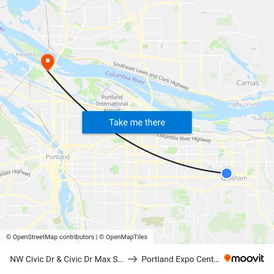 NW Civic Dr & Civic Dr Max Stn to Portland Expo Center map