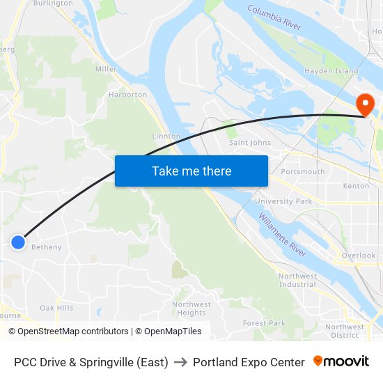 PCC Drive & Springville (East) to Portland Expo Center map