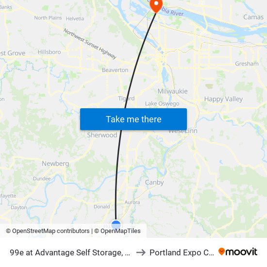 99e at Advantage Self Storage, Hubbard to Portland Expo Center map