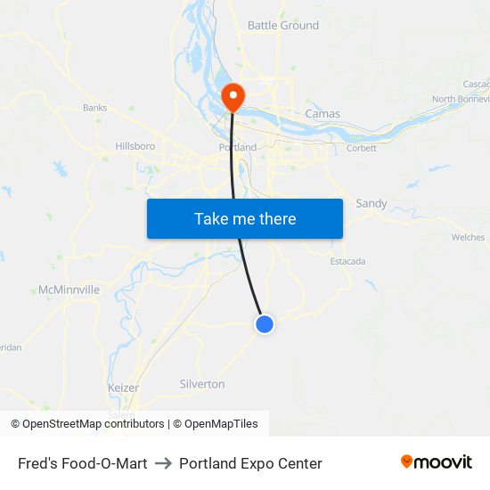 Fred's Food-O-Mart to Portland Expo Center map