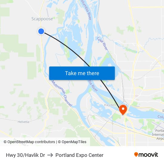 Hwy 30/Havlik Dr to Portland Expo Center map