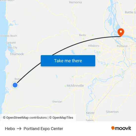 Hebo to Portland Expo Center map