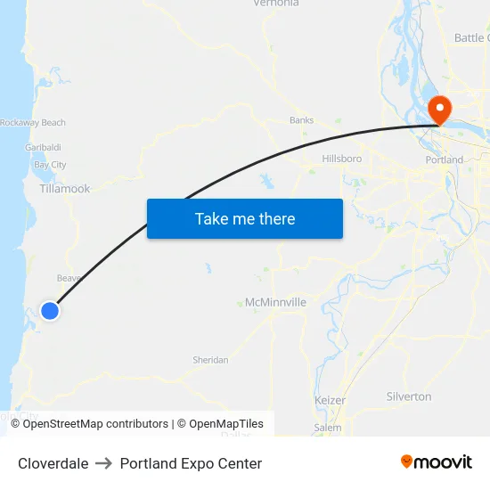 Cloverdale to Portland Expo Center map
