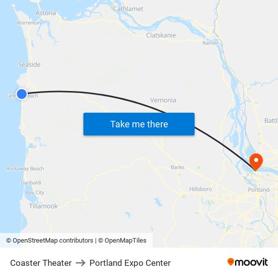 Coaster Theater to Portland Expo Center map