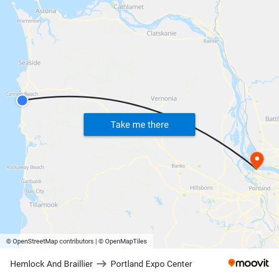 Hemlock And Braillier to Portland Expo Center map