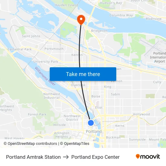 Portland Amtrak Station to Portland Expo Center map