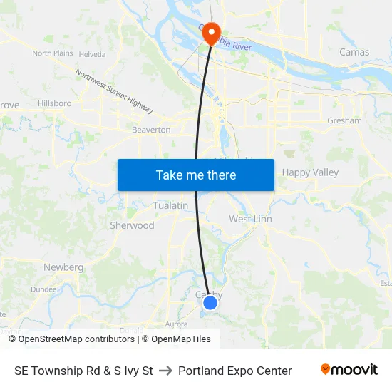 SE Township Rd & S Ivy St to Portland Expo Center map