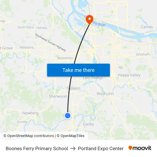 Boones Ferry Primary School to Portland Expo Center map