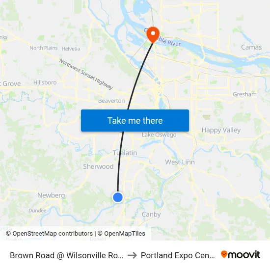 Brown Road @ Wilsonville Road to Portland Expo Center map