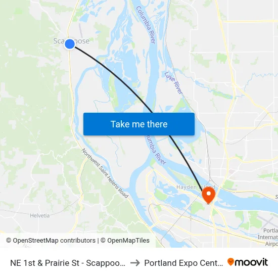 NE 1st & Prairie St - Scappoose to Portland Expo Center map