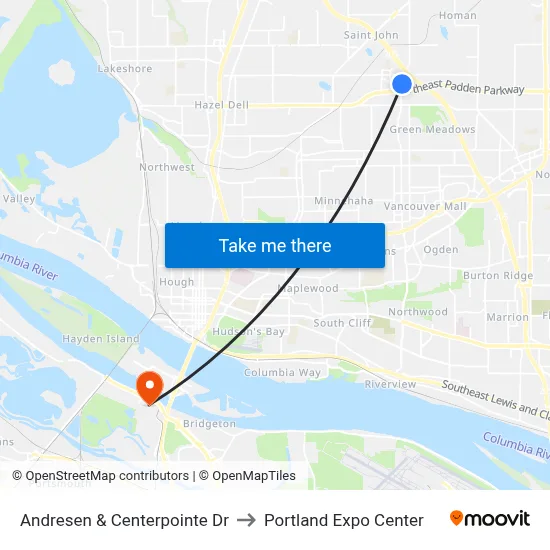 Andresen & Centerpointe Dr to Portland Expo Center map