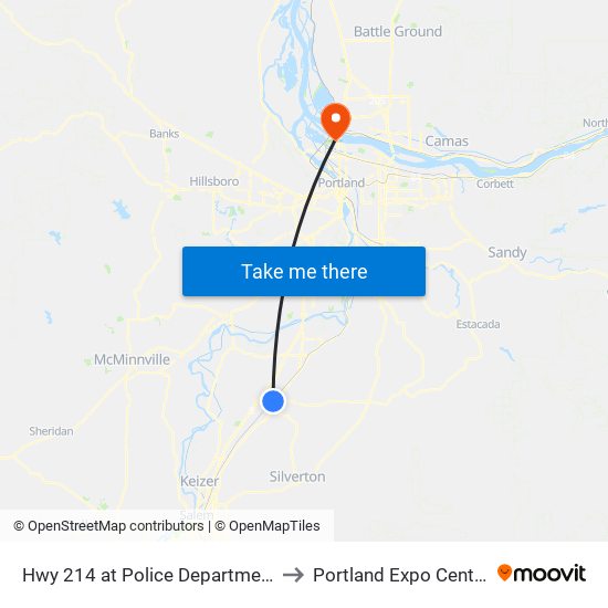 Hwy 214 at Police Department to Portland Expo Center map