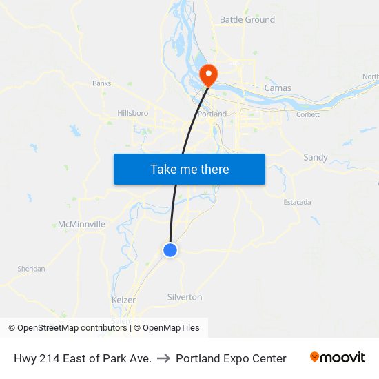 Hwy 214 East of Park Ave. to Portland Expo Center map