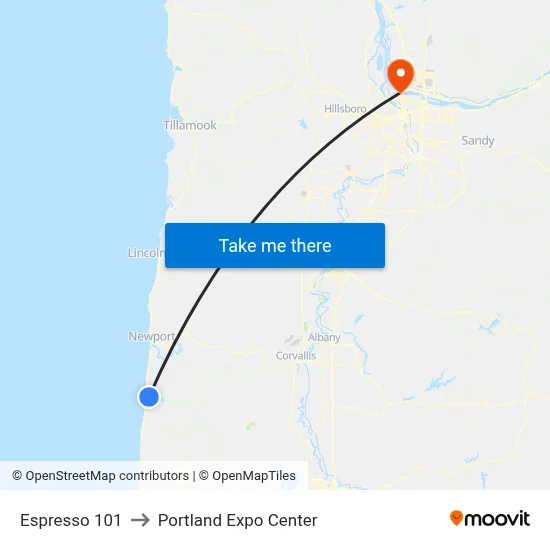 Espresso 101 to Portland Expo Center map