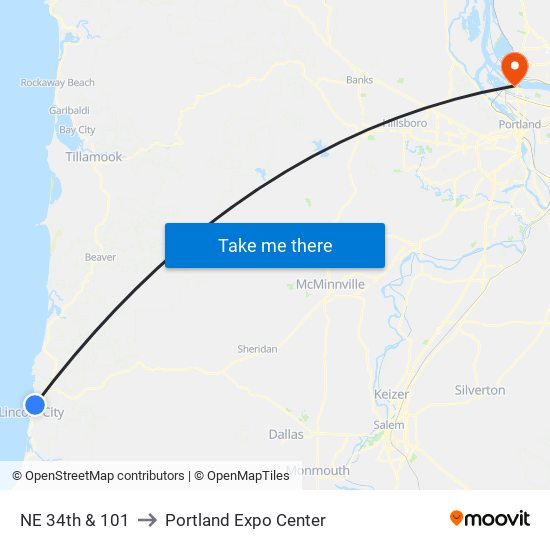 NE 34th & 101 to Portland Expo Center map