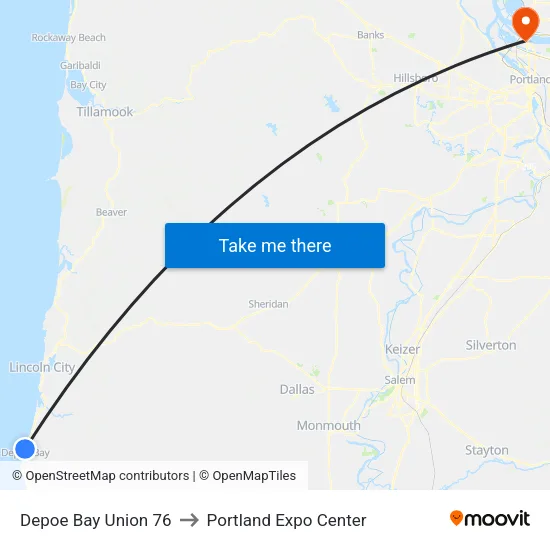 Depoe Bay Union 76 to Portland Expo Center map