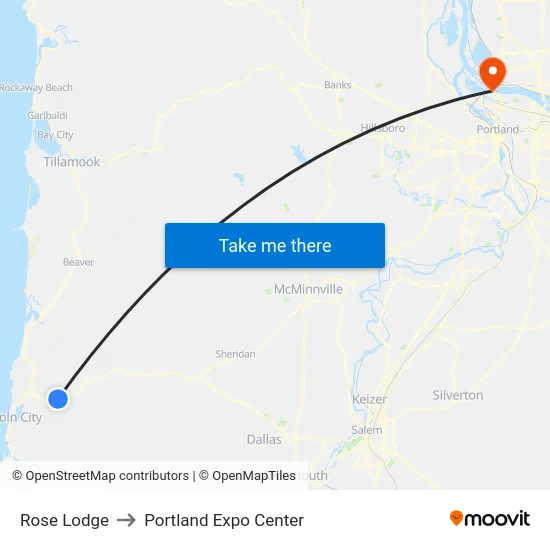 Rose Lodge to Portland Expo Center map