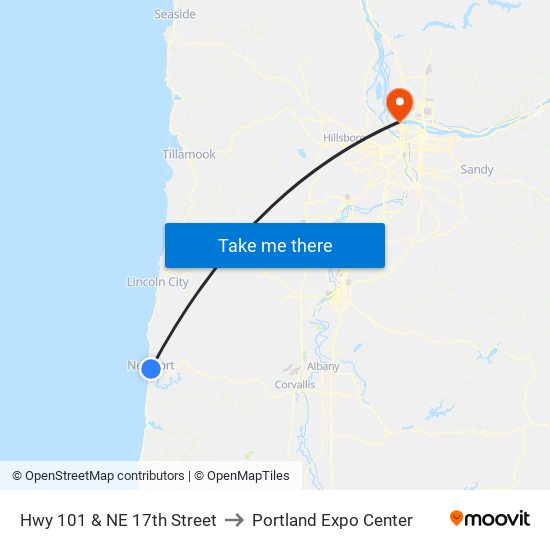 Hwy 101 & NE 17th Street to Portland Expo Center map