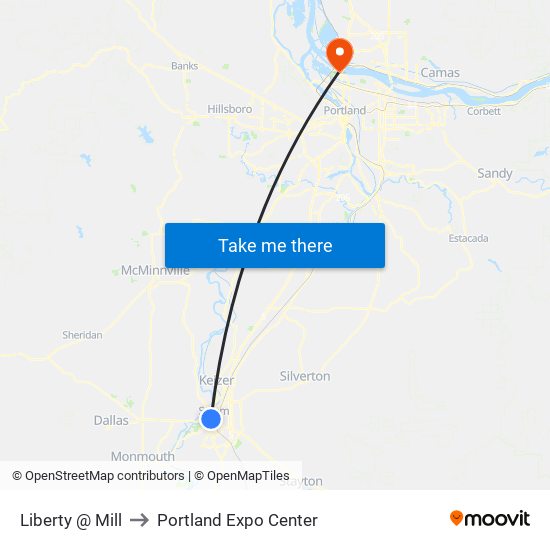 Liberty @ Mill to Portland Expo Center map