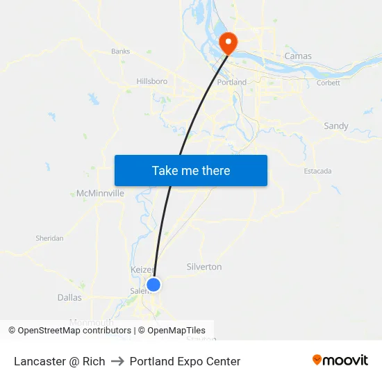 Lancaster @ Rich to Portland Expo Center map