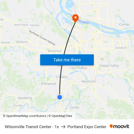Wilsonville Transit Center - 1x to Portland Expo Center map