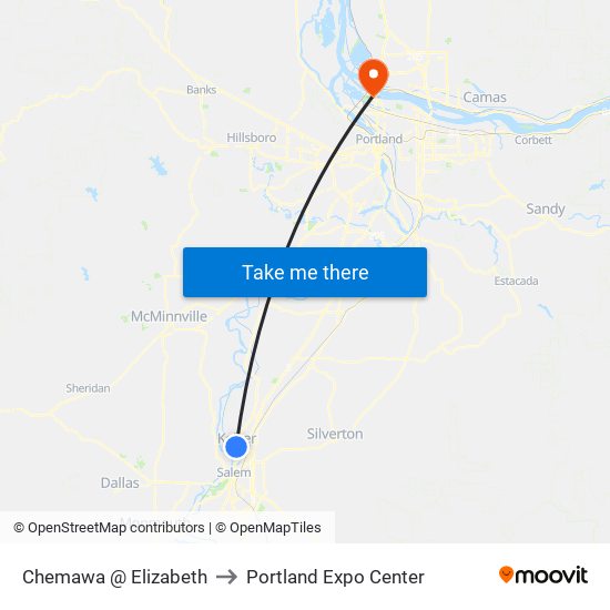 Chemawa @ Elizabeth to Portland Expo Center map