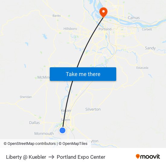 Liberty @ Kuebler to Portland Expo Center map