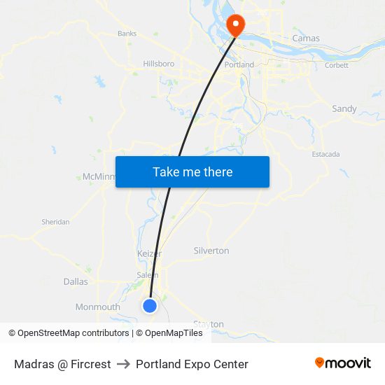 Madras @ Fircrest to Portland Expo Center map