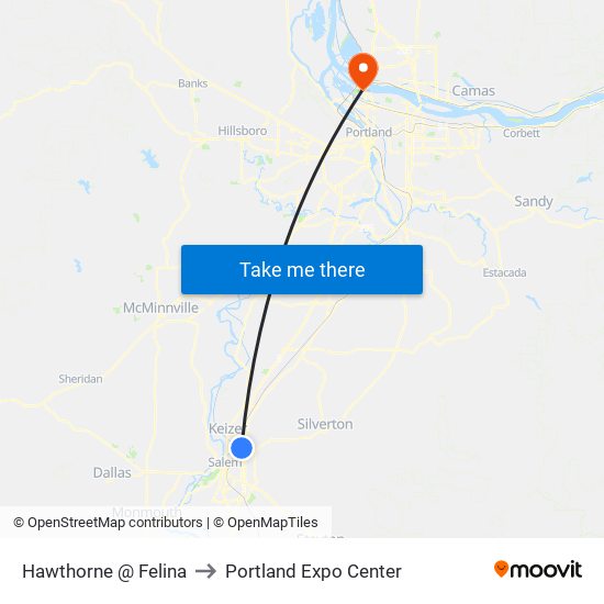 Hawthorne @ Felina to Portland Expo Center map