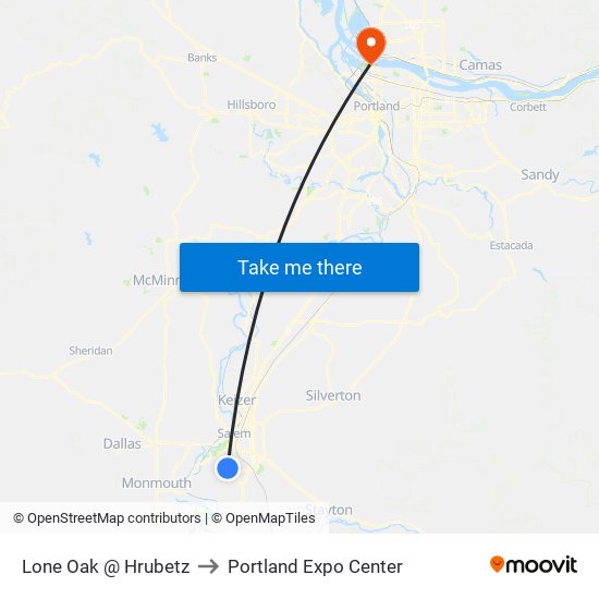 Lone Oak @ Hrubetz to Portland Expo Center map