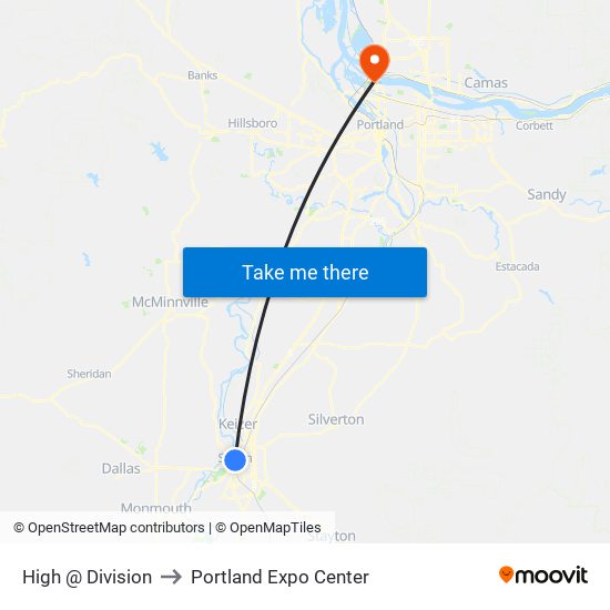 High @ Division to Portland Expo Center map