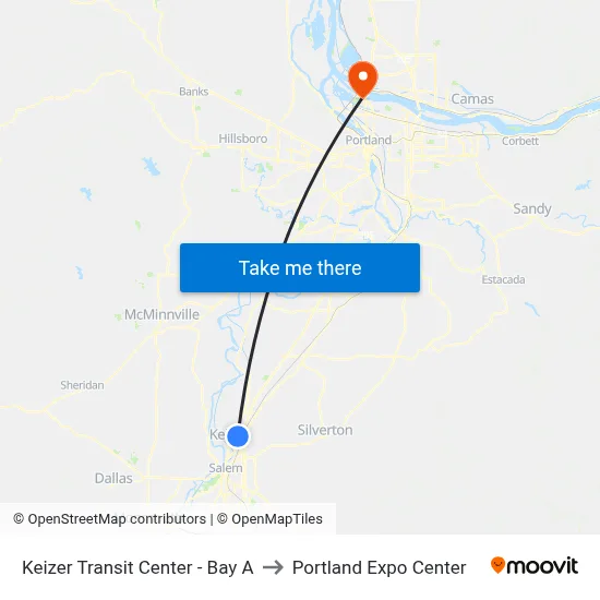 Keizer Transit Center - Bay A to Portland Expo Center map