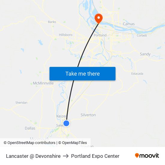 Lancaster @ Devonshire to Portland Expo Center map