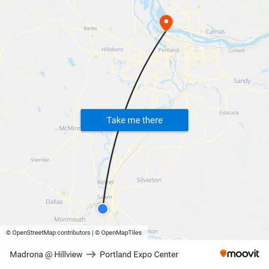 Madrona @ Hillview to Portland Expo Center map