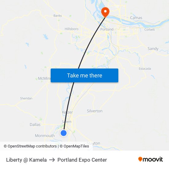 Liberty @ Kamela to Portland Expo Center map