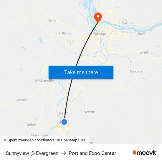 Sunnyview @ Evergreen to Portland Expo Center map