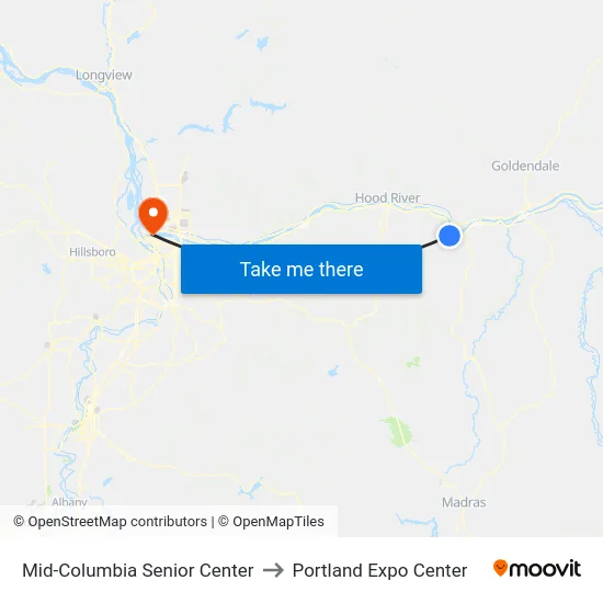 Mid-Columbia Senior Center to Portland Expo Center map