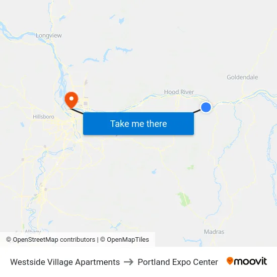 Westside Village Apartments to Portland Expo Center map