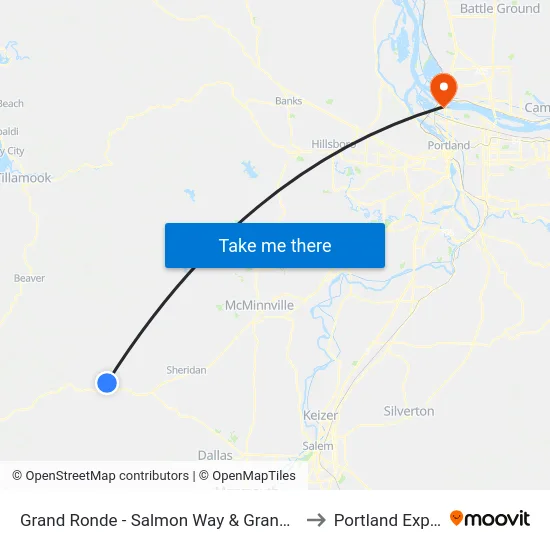 Grand Ronde - Salmon Way & Grand Ronde - Comm Ctr to Portland Expo Center map